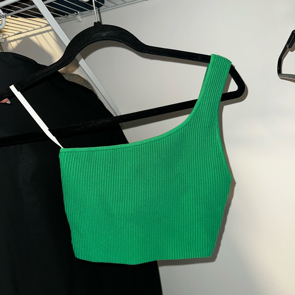 Aritzia Green Asymmetrical Ribbed Crop Top